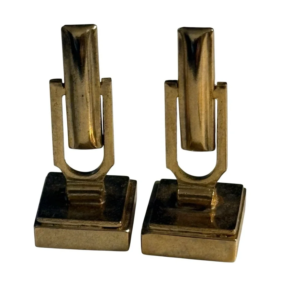 Vintage Cufflinks Roman Trojan‎ Greek Soldier Gold Tone Black Center Square